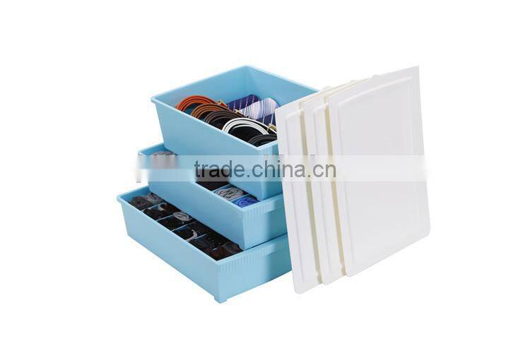2014 New Colorful Plastic Waterproof Storage Box Set Socks and Underwear Box Design With Three Lid