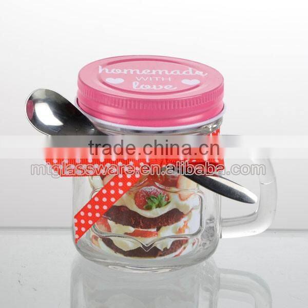 2016newest top grade size unique honey jars empty canister jam jar with stainless steel spoon