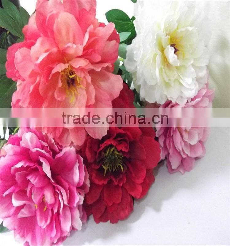 SJ20170058 artificial pink silk fabric peony flower for indoor decoration