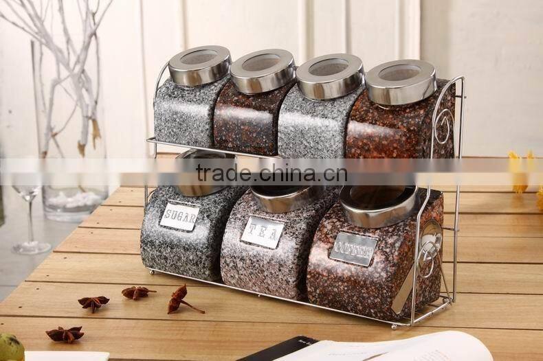 export to turkey colourful ceramic porcelain canister set,ceramic canister,storage jar,ceramic jarwith spoon & bamboo stand