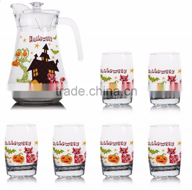 1300ml 1000ml halloween christmas fruit color printing jug set and water glass jug set and glass Carafe and decanter