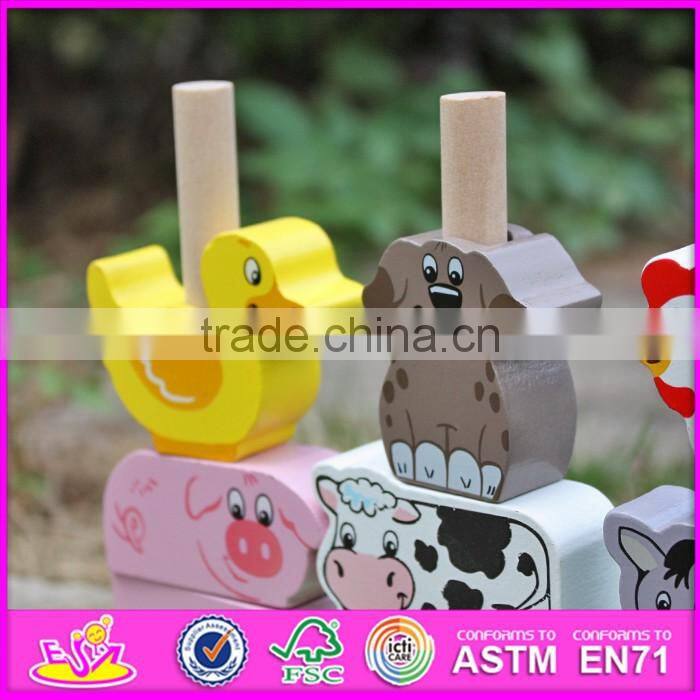 2016 new design educational animals wooden stacking toys for toddlers W13D126