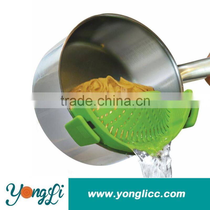 Kitchen Pan Strainer Snap'n Strain Clip-on Silicone Pasta for Draining Liquid