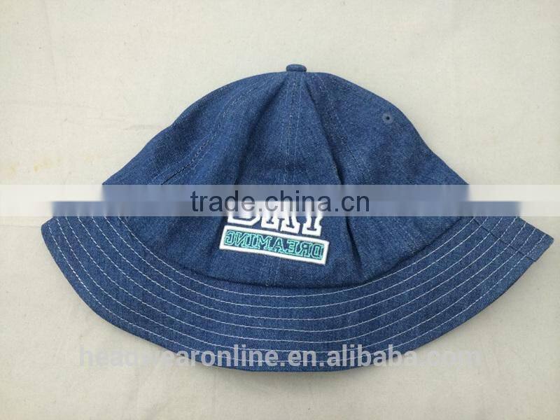 customize new design denim 6 panel bucket hat with 3D embroidery