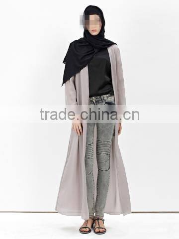 Guangzhou clothing OEM Pop up buttons Open Jacket Abaya with belt