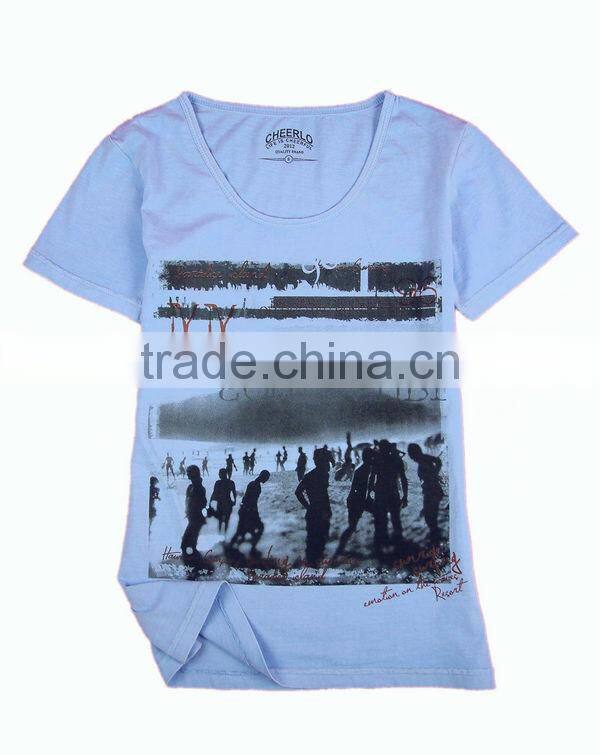 Customized printing for mens garment dye tee shirts