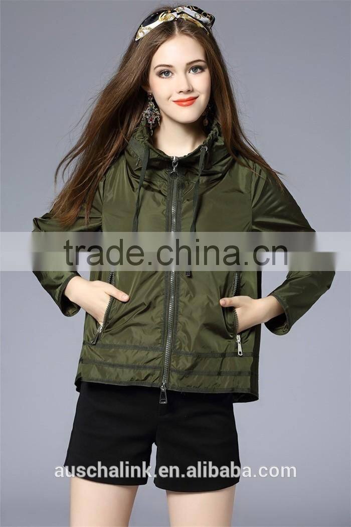 new style custom army green and navy nylon hoodie jacket cheap price