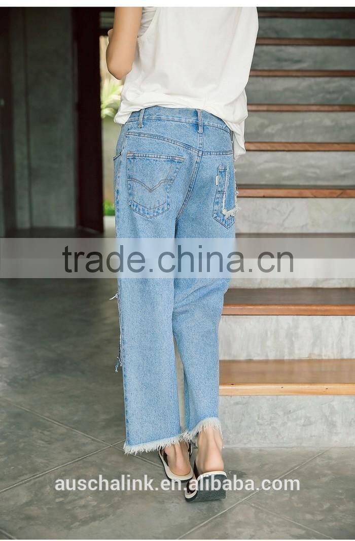 summer trendy exotic knee patches straight jeans fashion design