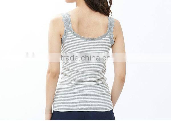 100%cotton lady sexy beautiful yarn dyed sleeveless long lace stripped vest