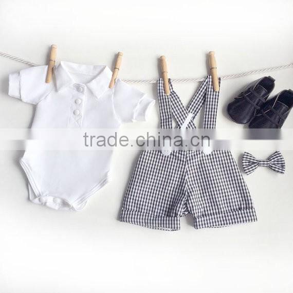 Most Popular 100% Cotton Tops and Beige Shortall Baby Clothes For Kids Boy With Bow Tie