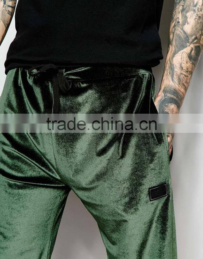 Dark green velour joggers wholesale sweatpants mens