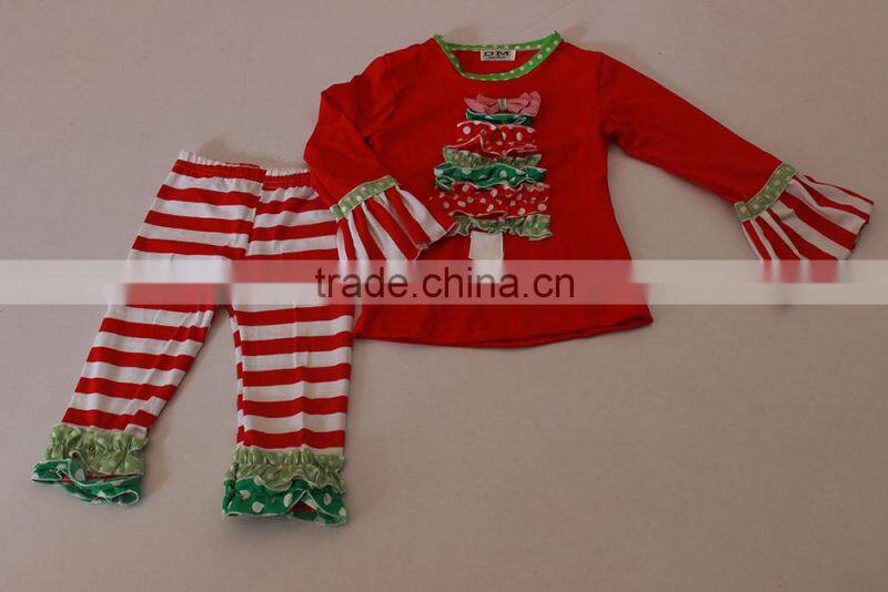 Wholesale baby sweet christmas tree pattern bounique ruffle kid's outfit set for baby