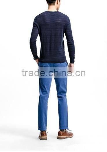 2014 Hot sale men's horizontal stripes pattern jacquard pullover sweater
