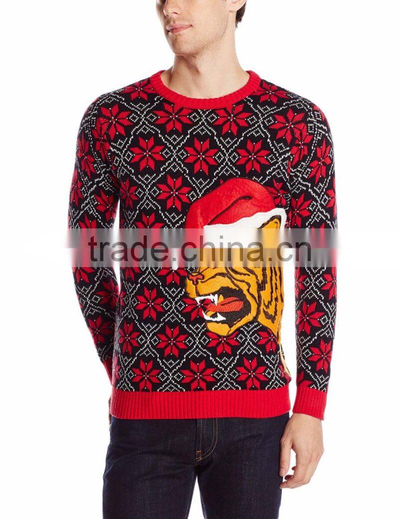Men Black Sweater Allover Flower Pattern Knitted Christmas Sweater