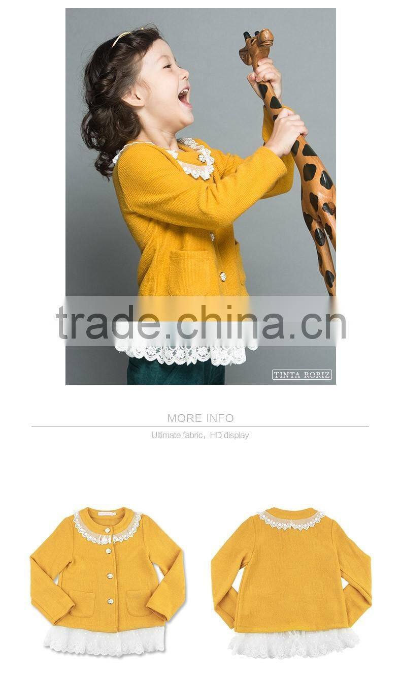 Long Sleeve Girls Knitted Outfits With Lace Girls Boutique Clothing For 2017 Spring Children Clothing OEM Service