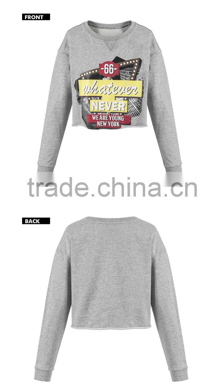 Wholesale Crew Neck Custom Grey Crop Top Hoodies Sweatshirts Women