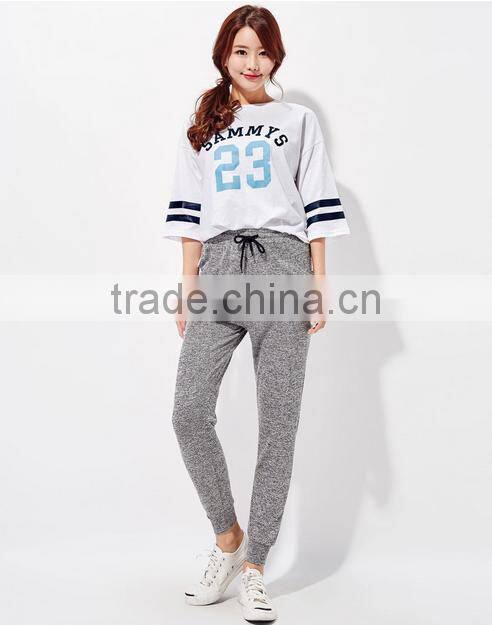 Female hemp grey leisure knitting feet pants