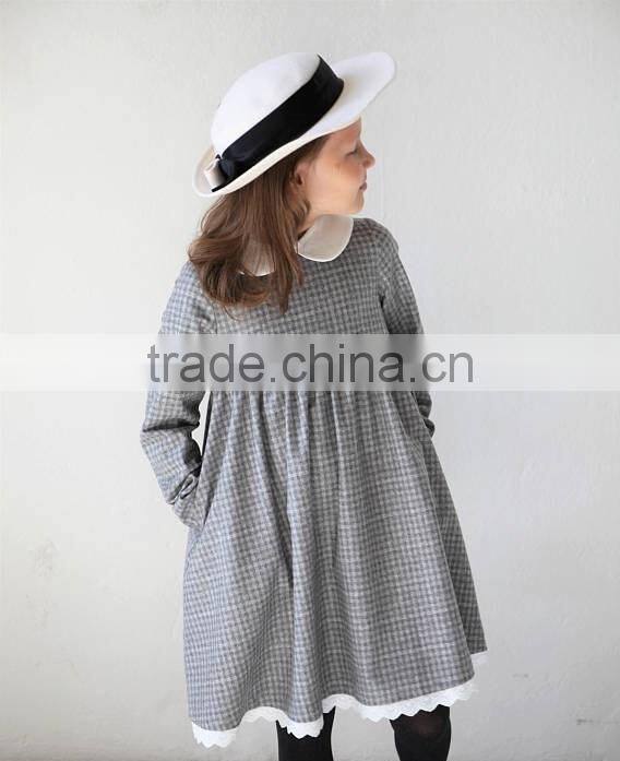 high quality Autumn Winter checkered tweed dress long sleeve girls wool dress 3-5 year old girl dress