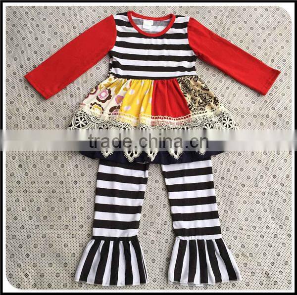 2016 High quqlity green and white stripe kids 100% cotton pajamas children's sleepwear clothing set wholesale