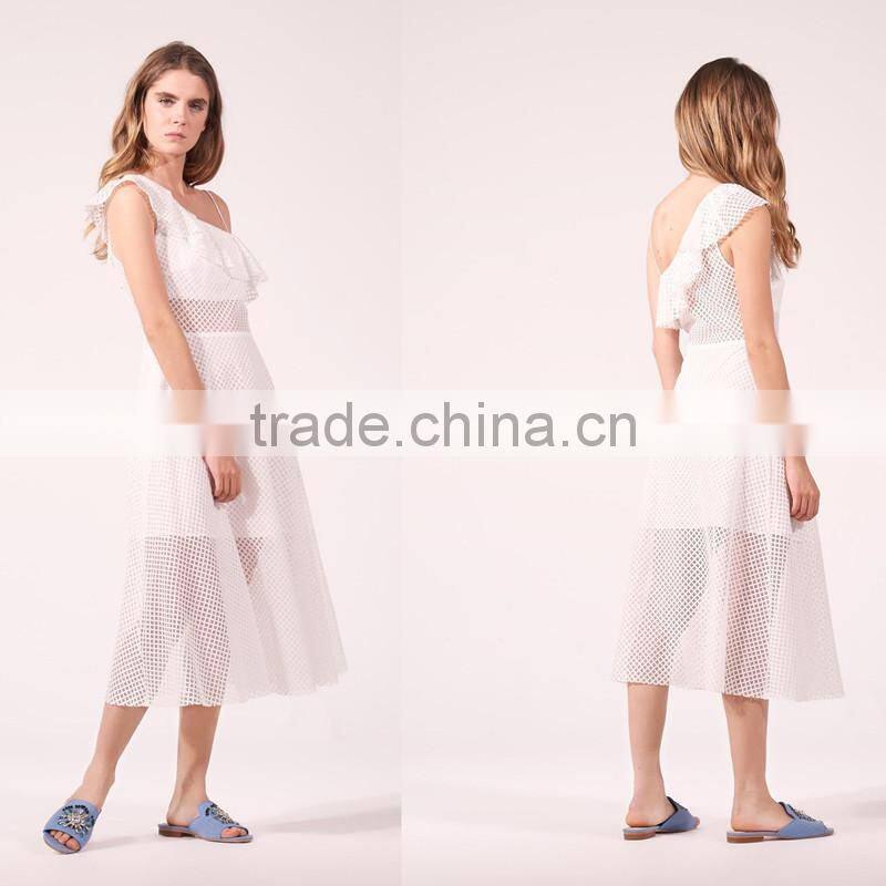 NEW DESIGN ruffle at sleeve and neck women sexy asymmetry asymmetric dress