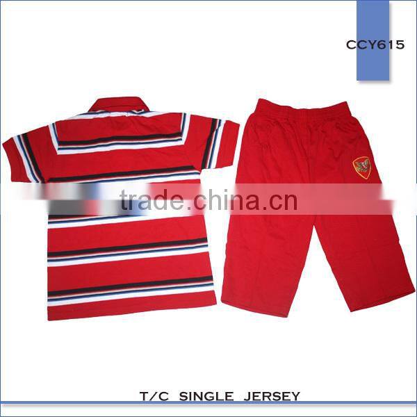 Little boys summer designs pijamas custom print strip cotton knitted kids boy's pajamas set