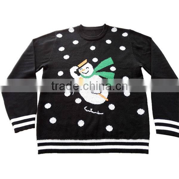 Snowman Pattern Men Pullover Black Ugly Christmas Sweater Design