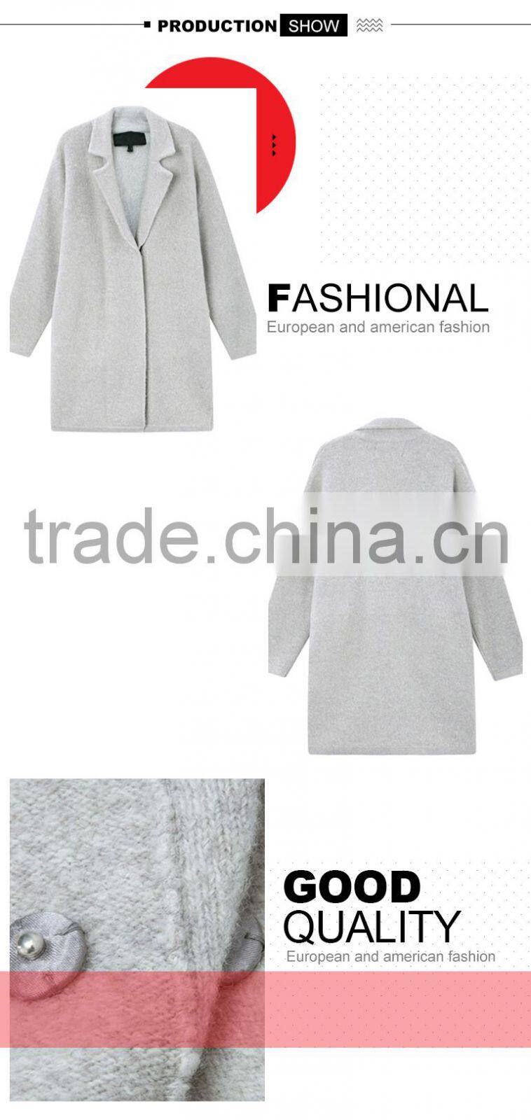 2018 Latest fashion lapel collar button down woolen cardigan for woman