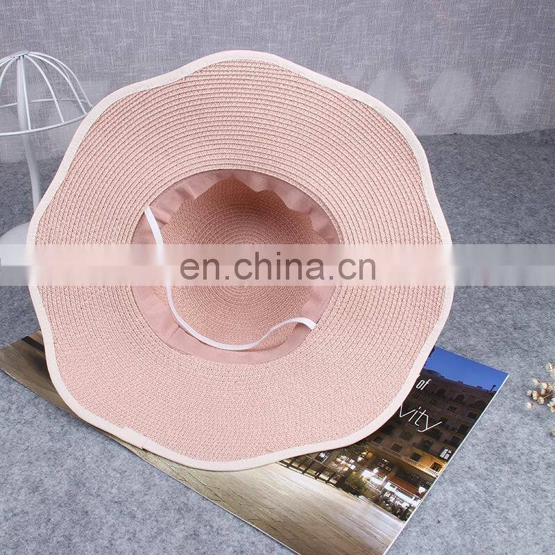Lace Bowknot Straw Hat Folding Sunshade Hat Beach Cap
