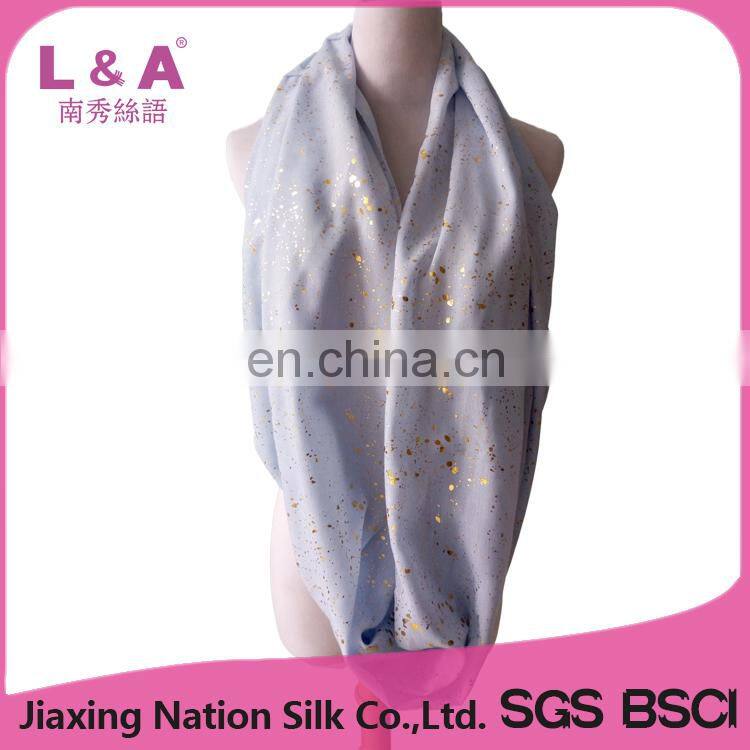100% polyester infinity scarf bule hot stamping scarf