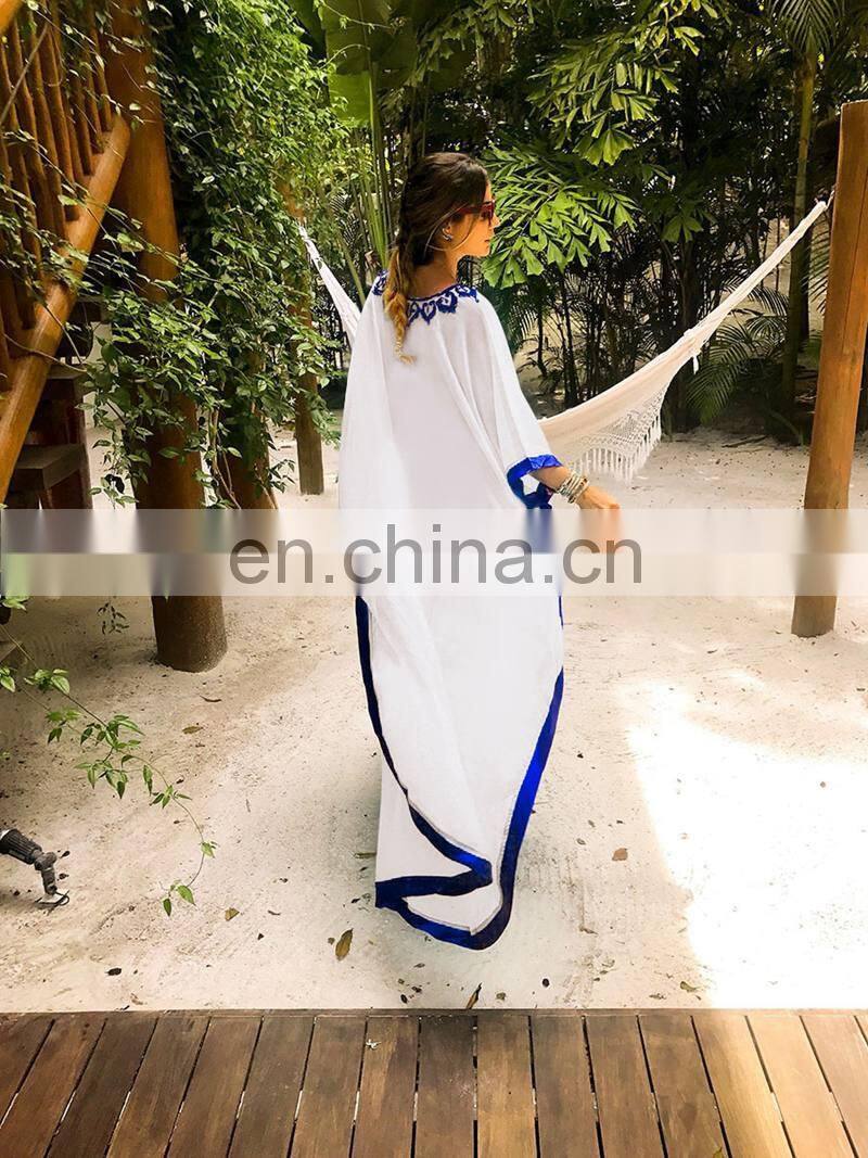 New Plus size Embroidery Chiffon Beach Cover up Long Beach Dress kaftan beach Pareo Ropa de Playa Mujer Womens Beachwear