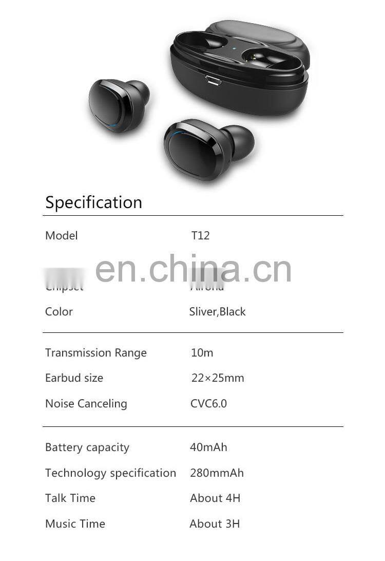 Original 2019 New Electronics Products T12 Tws Wireless Headphones Wireless Earbuds Free Sample Headset Sport Bluetooth Earphone