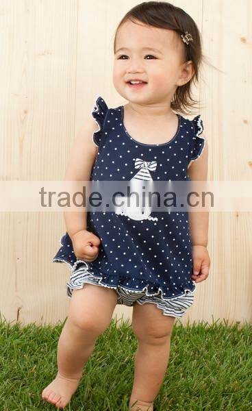 custom children clothes high quality fashion strip blue and white kids girl shirt