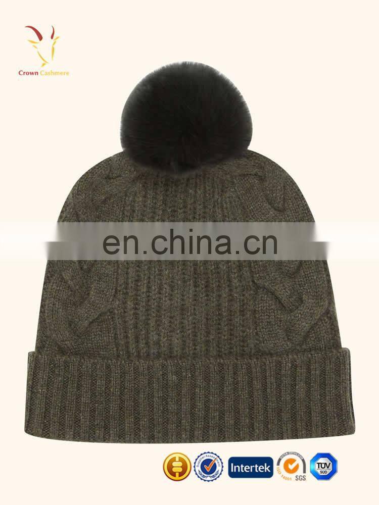 Cashmere 100% Cable Knit Beanie Hat Pom Pom Girl Hat Wholesale