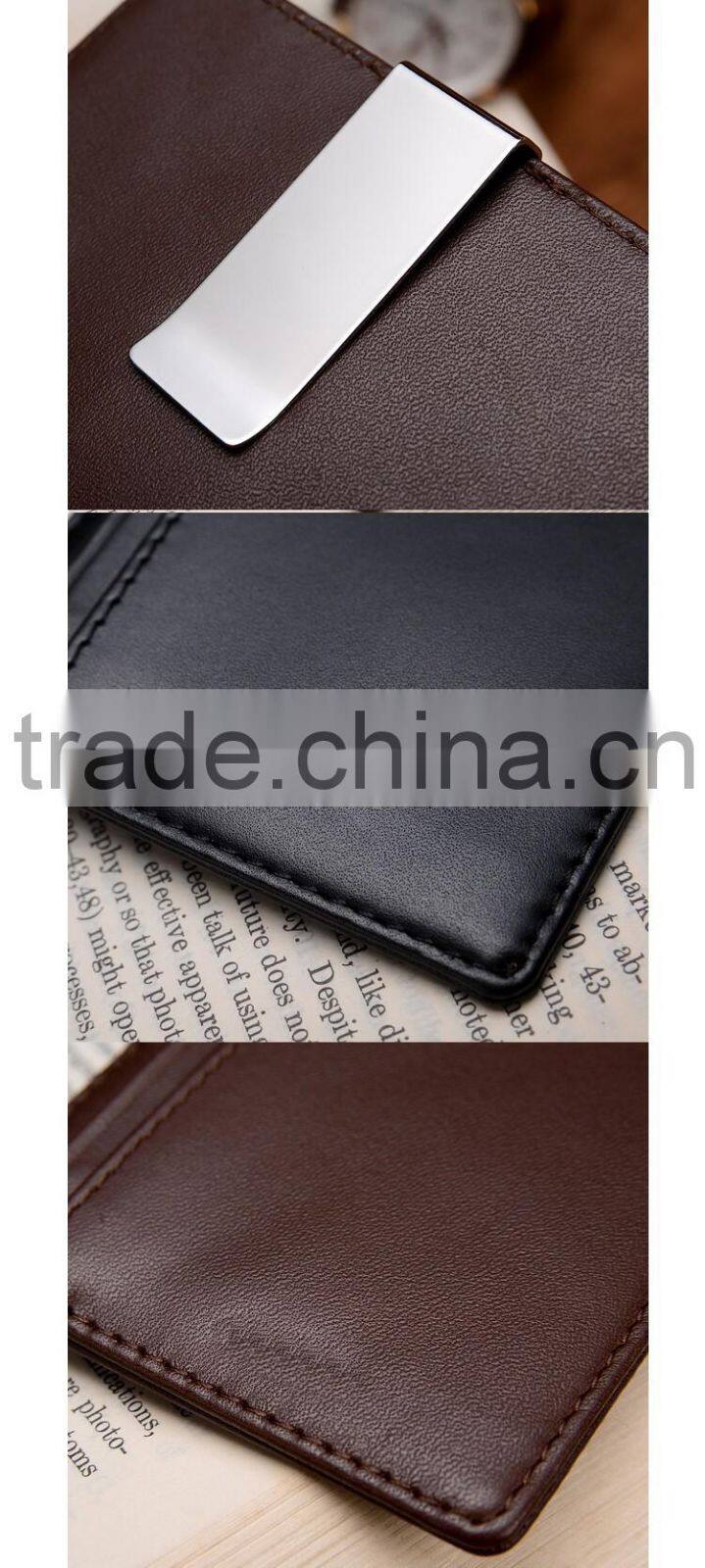 Fashion Design Genuine Leather high capacity Business Name Credit Card Holder pocket wallet with money clip
