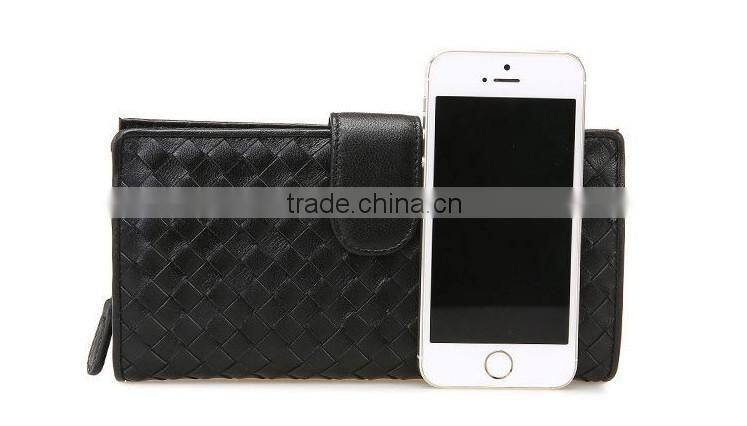 good quality soft sheepskin wallet hand knitting long style purse hot selling lgenuine leather wallet