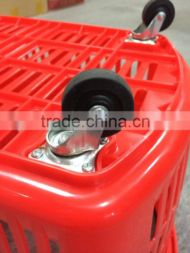 Shopping Basket with Wheels Plastic Handle and Bar Plastic Basket