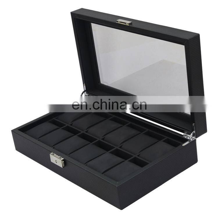12 Girds Carbon Fiber Luxury Watch Case Holder Organizer Storage Box for Rings Bracelet Display Holder Case