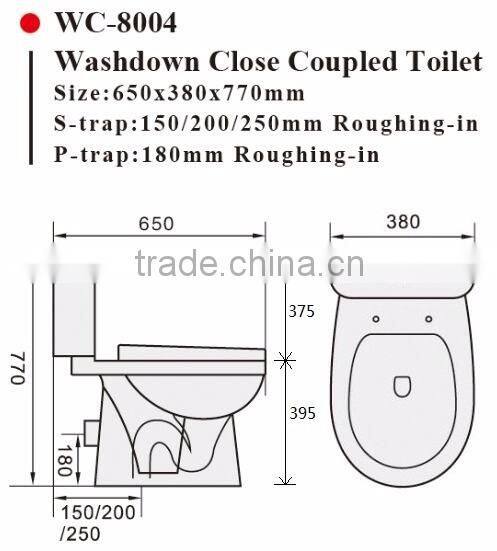 Two-Piece Washdown Watermark Toilet S/P Trap with GEBERIT or R&T Fitting Soft Cover, Australian Standard WELS WC-6002