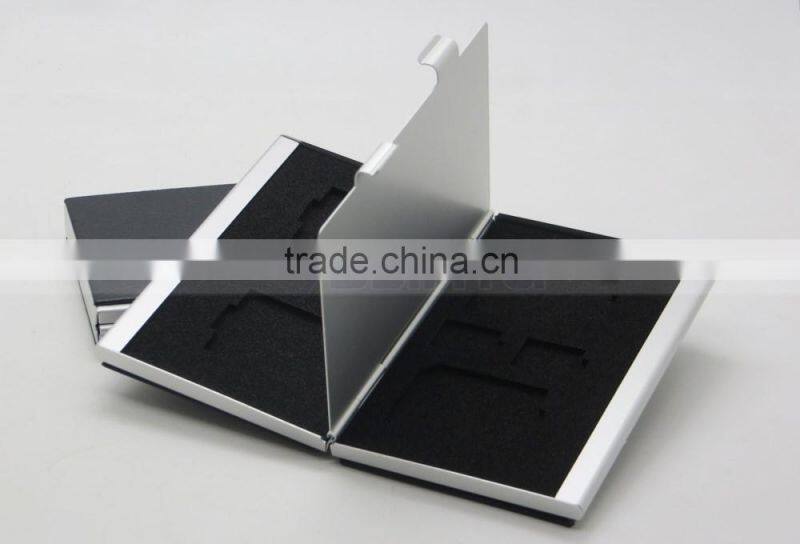 Leather Aluminum EVA Memory card Carrying Case for 4x SD Card and 4x TF Card