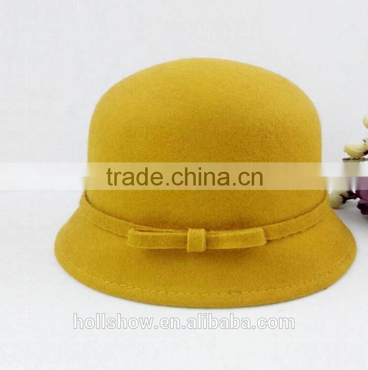 British Style Bowknot Ribbon Dome Wool Felt Elegant Charm Women Church Hat