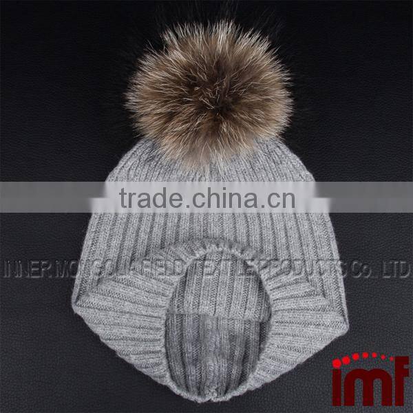 Fur Pom-Pom Cashmere Beanie Hat