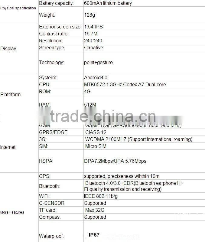 Android gps watch For Android smart phone 2015 waterproof ce rohs bluetooth