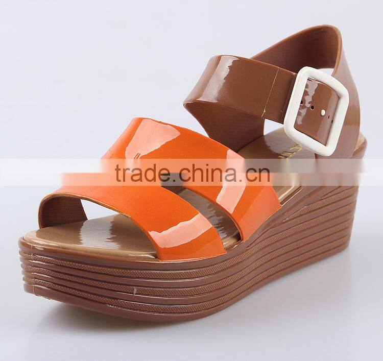 2015 new design pu wedge heels jelly sandals mary jane pvc melissa shoes sexy lady roman shoes