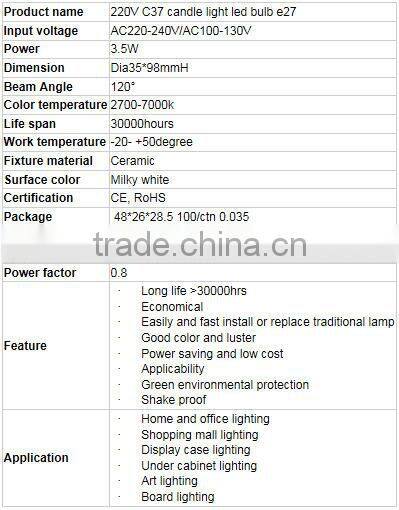 220V 3.5W Candle Light LED Bulb E27