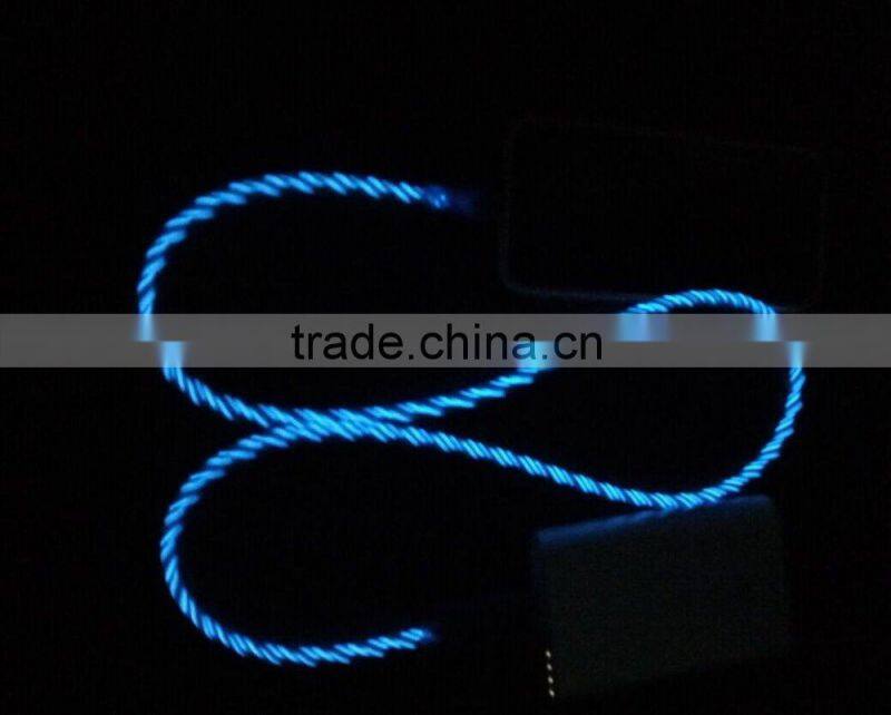 New design EL flowing USB data cable for iphone for android