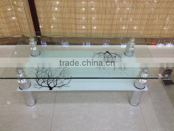 glass top stainless steel base coffee table HY-1005