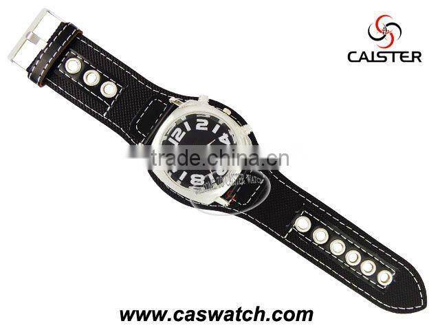 fashion black big size PU leather high quality quartz watch for men customized bigger face watch cheap arabic numbers face watch