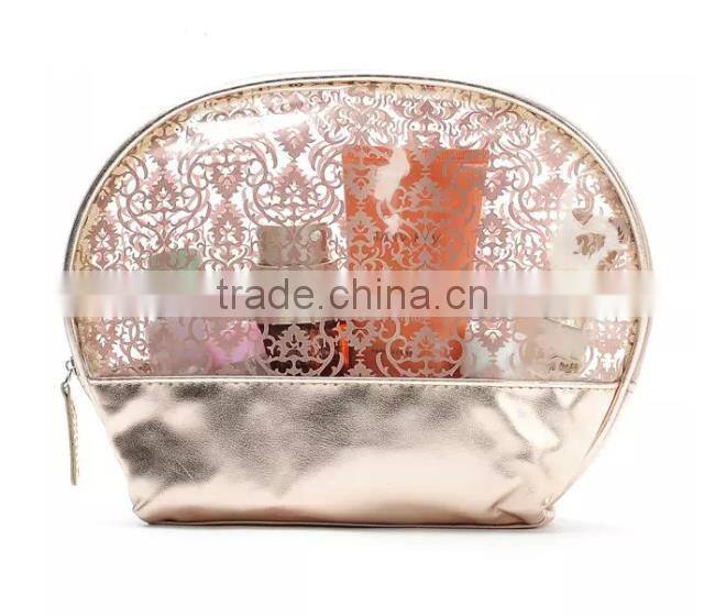 Personalized High quality Newest half moon lace printing transparent PVC makeup bag