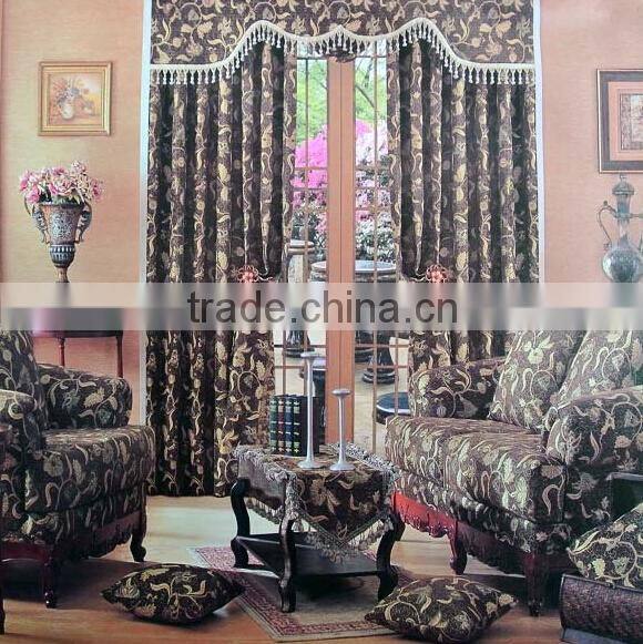 100% Polyester Sofa Chenille Fabric jacquard chenille leaf pattern sofa fabric