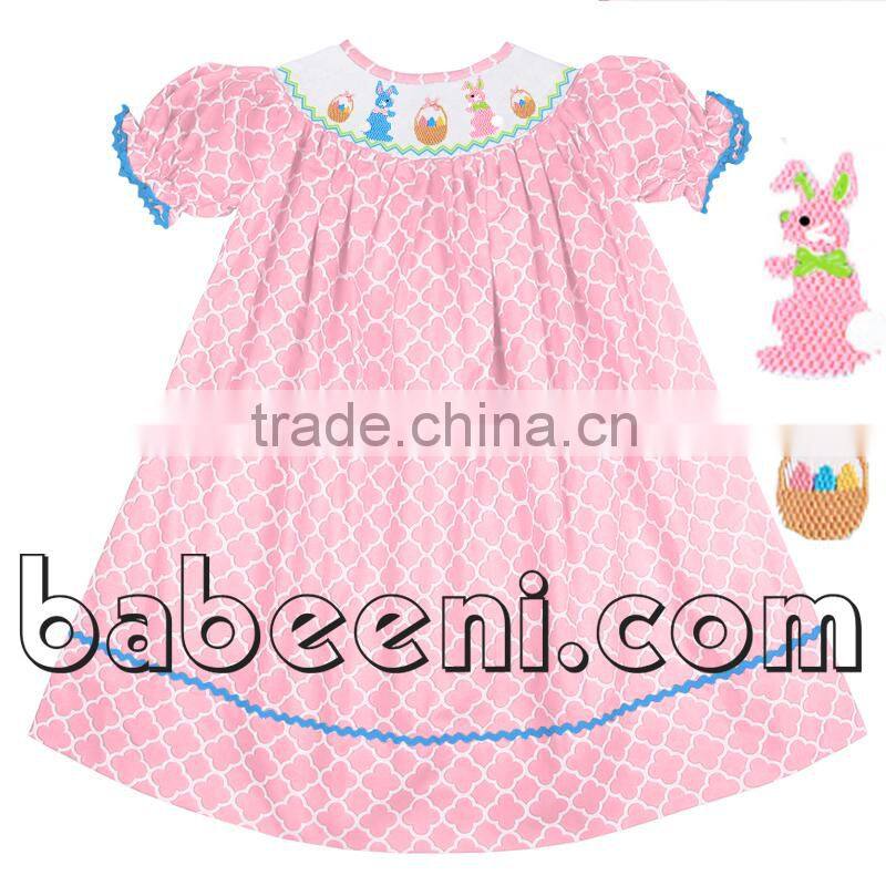 JOY with bunny hand smocked bishop dress